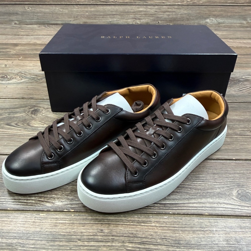 Ralph Lauren Purple Label Mens 7D Severn Sneaker Brown Calf Leather Italy New